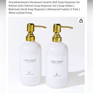 Set of 2 Ceramic Soap Dispensers NIB w/ waterproof Labels